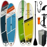 TEKONA Stand Up Paddling Board Set | Aufblasbares SUP Board 3 Finnen | 300cm 120kg Traglast 15cm Dicke | inkl. Rucksack Doppelhub Pumpe Paddel Kaja...