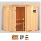 KARIBU Sauna »Jarla«, (Set), 9-kW-Bio-Ofen mit externer Steuerung beige