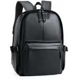 MOYYI Leder-Rucksack für Herren, Laptop-Rucksack, wasserdicht, für College, Arbeit, Business, Alltag, Schwarz, schwarz 1, L, Rucksack Backpacks