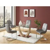 6-Sitzer Esstisch mit gehärtetem Glas, MDF und Edelstahl - Natur hellbraun - MELODIE II - Transparent