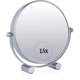Mirrorvana 15X Vergrößerung Kosmetikspiegel mit Ständer - Doppelseitiger Schminkspiegel, 15fach und 1fach Vergrößerungsspiegel fürs Bad, 17cm x 15cm (Chrom)