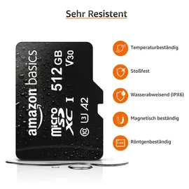 Amazon Basics MicroSDXC 512 GB, SD Adapter A2, U3, Lesegeschwindigkeit bis zu 100 hohe Kapazität
