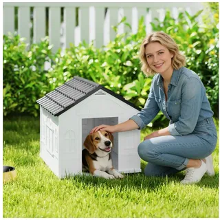 PawHut Hundehütte mit Satteldach 65 x 75,7 x 63 cm Kunststoff Grau