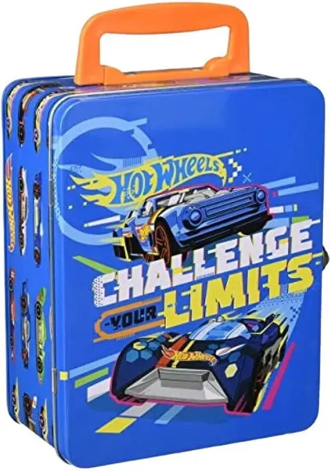 Theo Klein 2883 Hot Wheels Sammelkoffer, Spielzeugkoffer aus Metall für bis zu 18 Autos, 21 x 15,5 x 8,5 cm, Spielzeug ab 3 Jahre, Multicolor