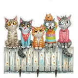 Generish Diamant Kunst Malerei Schlüsselhalter,Katze Diamond Painting Schlüsselbrett Holz mit 3 Schlüsselhaken, Schlüsselbrett Geeignet für Eingangsbereich, Haustür, Flur, Schlafzimmer, Büro
