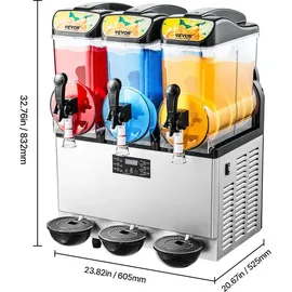 Vevor Gewerbliche Slush Eis Maschine 45 L Slushie-Maker mit 3 Tanks, Crushed Ice-Maschine aus Edelstahl für 180 Tassen Margarita und Smoothies, Eis-Slush-Maschine für Zuhause Gastronomie Cafés Bars