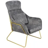 dynamic24 Relaxsessel Samtvelours Grau Sessel Polstersessel Ohrensessel Loungesessel