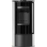 Kaminofen aus Stahl KRATKI ERIK Ø 150 5,5 kW dekorative Keramiken WHITE NATURAL schwarz Verkleidung mit Türfeder - Schwarz