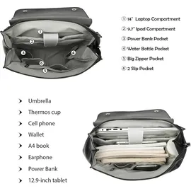 luxuskollektion Damen Cityrucksack 14 Zoll Laptopfach Kunstleder Wasserdicht Anti-Diebstahl