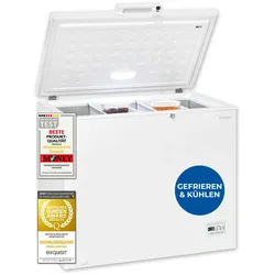 Exquisit Gefriertruhe, 246 Liter, Kombigerät, 2-in-1, Tiefkühltruhe, Kühlen, 4-Sterne-Gefrieren, Toplader, klein, GT250-HE-040D weiss