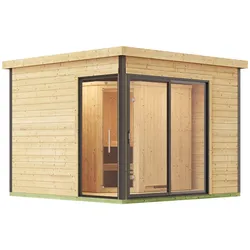 Saunahaus WEKA "412", beige (natur), Saunaofen, externe Steuerung, 9 kW, Saunen