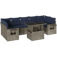 vidaXL 8-teiliges Gartensofa-Set mit Kissen, grau, Polyrattan - Grau