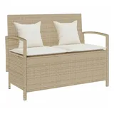 vidaXL Gartenbank mit Stauraum und Kissen Beige Poly Rattan