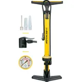 Dunlop Fahrradpumpe mit Manometer - Luftpumpe Fahrrad für Dunlop-, Schrader- und Französisches Ventil - Standluftpumpe inkl. Adapter für Wasserspielzeug und Bälle - gelb