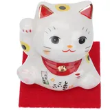 MAGICLULU 1stk Glückliche Katze Katzenstatue Katzenfiguren Ornament Deko Ornament Skulptur Kleine Glückskatze Winkekatze Dekoration Glückskatze Feng Shui Weiß Modellieren Keramik Neki