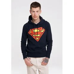 Kapuzensweatshirt LOGOSHIRT "DC – Superman Logo", Herren, Gr. XS, blau (dunkelblau), 80% Baumwolle, 20% Polyester, unifarben, casual, normal, ohne Ausschnitt, Langarm, Sweatshirts, mit Superhelden-Print