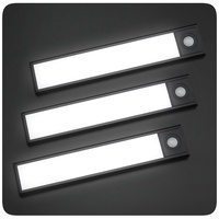 PRECORN Schrankleuchte 3er Set LED Schranklicht Lichtleiste 20cm USB wiederaufladbar schwarz schwarz