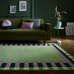 Wollteppich FLAIR RUGS "Kai Wool Border", grün, B:200cm H:10mm L:290cm, Wolle, Teppiche, Kai Wool Border Läufer Teppich