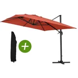 Ampelschirm aus Alu "Sun 4" - Rechteckig- 3 x 4 m - Rot + Schutzhülle