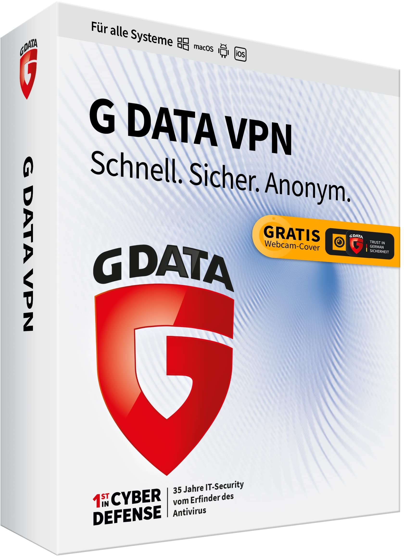G DATA VPN | 10 Geräte | 1 Jahr | Windows,Mac, Android, iOS | anonym surfen | Made in Germany | Box inkl. DVD & Webcam-Cover