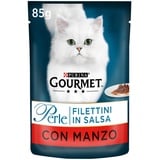 Gourmet Purina Perle Nassfutter für Katzen Rinderfilets in Sauce - 24 Beutel à 85 g (24 x 85 g)