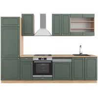 Vicco Fame-Line Küchenzeile Grün-Gold Landhaus/Goldkraft Eiche 300 cm ohne Arbeitsplatte