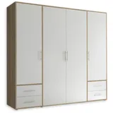 SchlafKONTOR Kleiderschrank Valencia Weiß - braun