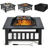 Costway 3 in 1 Feuerstelle Metall-Feuerschale mit Schürhaken & Grillrost & Deckel