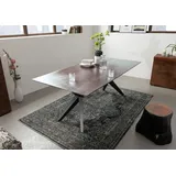 MASSIVMOEBEL24.DE Esstisch Akazie 140x90x76 grau lackiert Beine anthrazit matt SWISS EDGE #08