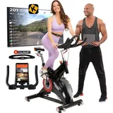 MIWEBA Sports Indoor Cycle Bike MS500 | 25 Kg Schwungmasse - Heimtrainer - Fahrrad - Ergometer Trainer - Fitnessbike - LCD Display - Pulsmessung - App - Schwarz