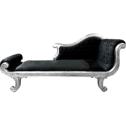 Casa Padrino Barock Chaiselongue Modell XXL Schwarz / Silber - Antik Stil - Recamiere Wohnzimmer Möbel