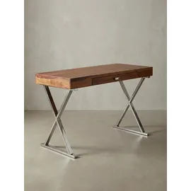 KADIMA DESIGN Massiver Sheesham-Schreibtisch mit X-förmigem Metallgestell. 120x55x78 cm