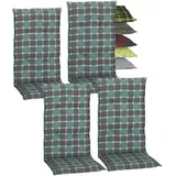 Beo Gartenstuhlauflagen Hochlehner 4er Set Barcelona | Made in EU nach Öko-Tex Standard | Hochlehner Auflagen waschbar | Atmungsaktive Stuhlauflagen Hochlehner in Türkis-Grau Kariert