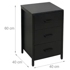 Relaxdays Nachtschrank 3 Schubladen 60 x 40 x 40 cm Schwarz