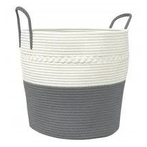 vidaXL Aufbewahrungskorb Grau und Weiß Ø43 x 38 cm Baumwolle