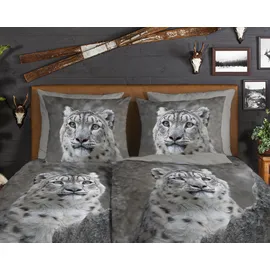 Muller Textil Chief Wendebettwäsche Leopard grau 155 x 220 cm + 2 x 80 x 80 cm