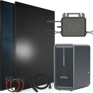 sunniva Balkonkraftwerk Full Black Bifazial 920 W inkl. 2,24 kWh Speicher + 2 x 460 W N-Typ Glas-Glas Bifacial Module