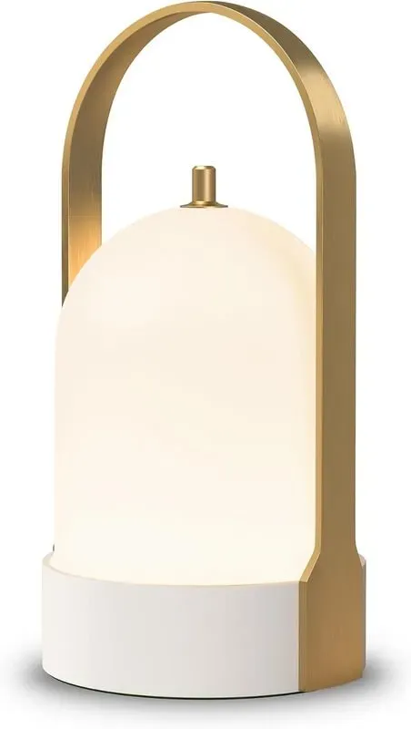 Tubicen Tragbare Lampe, batteriebetriebene, kabellose Outdoor-Tischleuchten, wiederaufladbar, 4-stufiges Touch-Dimmfunktion, IP44 Duscheuchte, Nachtlicht für Terrasse, Camping, Esszimmer, Schlafzimmer (Messing-Weiß, wasserdicht)