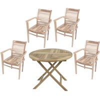 5-teilige Tischgruppe Sitzgruppe Garten Tisch Stuhl stapelbar Holz Teak