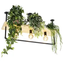 QAZQA - Industrie I Vintage I Industrie I Vintage I Deckenleuchte I Deckenlampe I Lampe I Leuchte schwarz mit Holz 3-flammig-Licht - Regal I Wohnzimmer I Schlafzimmer - Rechteckig I Länglich - LED gee