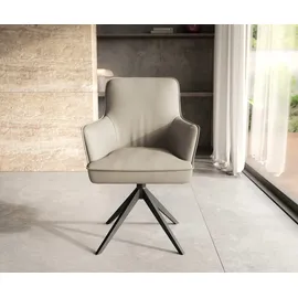 DeLife Drehstuhl Heira-Flex mit Armlehnen Echt-Leder Schlamm Kreuzgestell breit Schwarz 360° drehbar Taschenfederkern, Esszimmerstühle