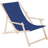 Springos - Holzliege mit Armlehnen, Garten- und Strandliege, marineblau