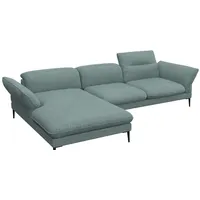 FLEXLUX Ecksofa Salino, Funktionssofa mit Recamiere, Relaxsofa, Ecksofa, Sofa mit Arm- und Kopfteil-Verstellungen, Kaltschaum & Stahl-Wellen blau