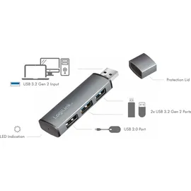 Logilink USB 3.2 (Gen2) Hub, Aluminiumgehäuse mit Status-LEDs Spacegrau