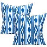 TRESMESTRES Sofa Kissenbezüge - Mediterranes Design, Lebendige Farben, Ikat-Muster - Deko Kissenbezüge Boho, Lässig und Modern - Kissenbezüge 80x80 cm - Blau, 2er Set