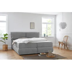 Boxspringbett ANDAS "Jenson", grau, B:208cm L:225cm, Struktur weich (85% Polyester/15% Nylon), Komplettbetten, Boxspringbett, in 4 Farben, 4 Breiten, 3 Matratzenarten in 2 Härtegraden, Topper