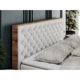 MKS Meble Boxspringbett, Deko, Doppelbett, Polsterbett mit Bettkästen und Multipocket-Matratze, Eiche Wotan holzrahmen - Albero-3 - 180x200cm - Weiß Kunstl... - Weiß