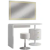 Vicco Schminktisch Lara Weiß Hochglanz 120 cm LED-Spiegel Hocker