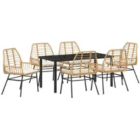 VidaXL 7-teiliges Garten-Essset mit Polstern Braun Poly-Rattan