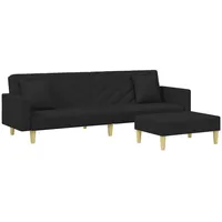 vidaXL Schlafsofa 2-Sitzer mit Kissen und Fußhocker Schwarz Stoff